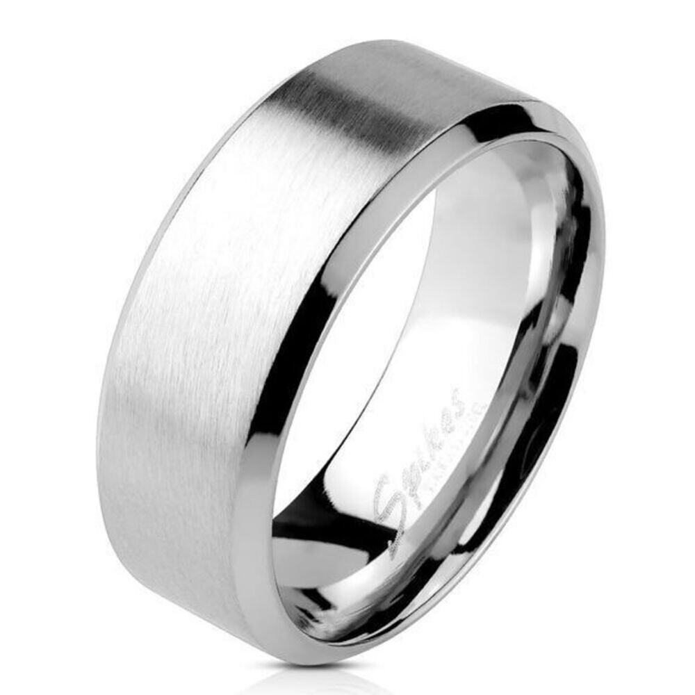 Brushed Center Flat Band with‎ Beveled Edge Ring 316L Stainless Steel size 7